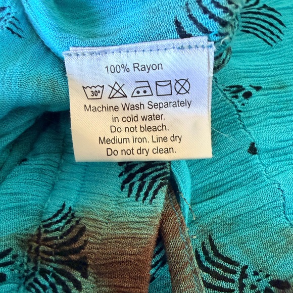 Earthbound bohemian wide leg pants, highwaisted elastic waist, turquoise blue, S - Picture 12 of 13